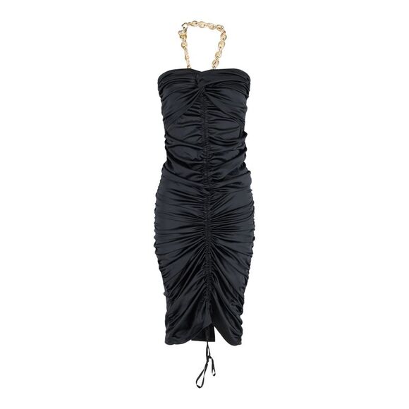 Dodo Bar Or Roxy Chain-Detail Ruched Midi Dress in Black Silk